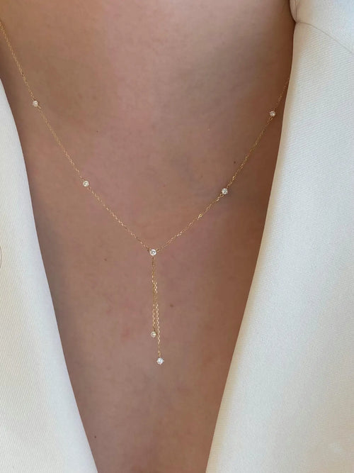 Gold Y Lariat Diamond Necklace